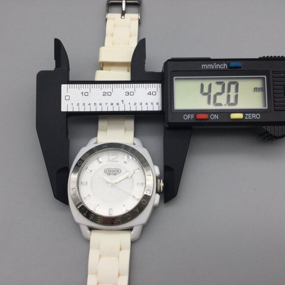 Coach Watch Women 42mm Silver Tone Logo Dial White Band New Battery main image 9